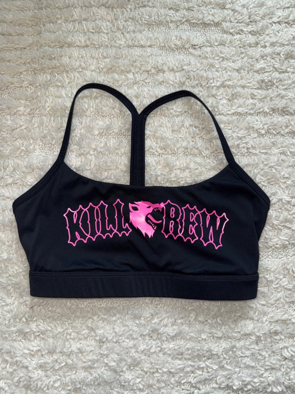 Kill Crew Classic Black Sports Bra with Hot Pink Logo - Women’s